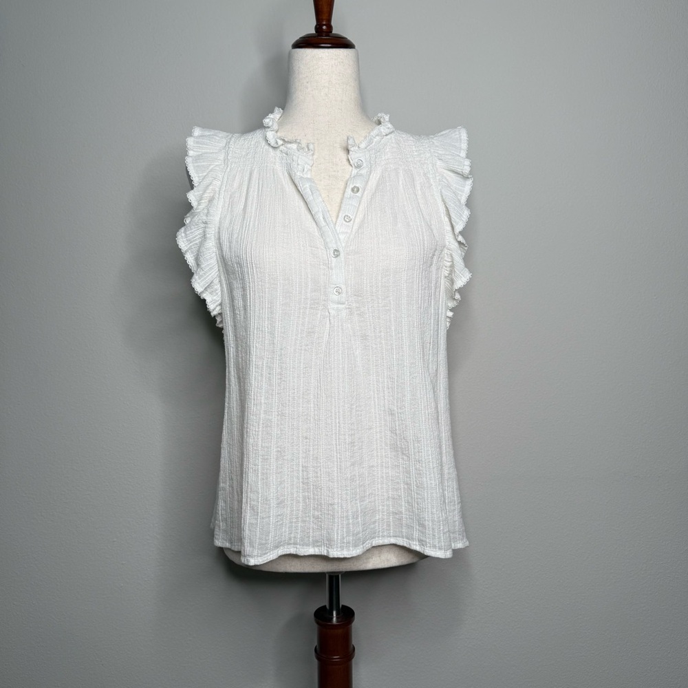 ME+EM Cream Ruffled Sleeveless Button-Front Blouse